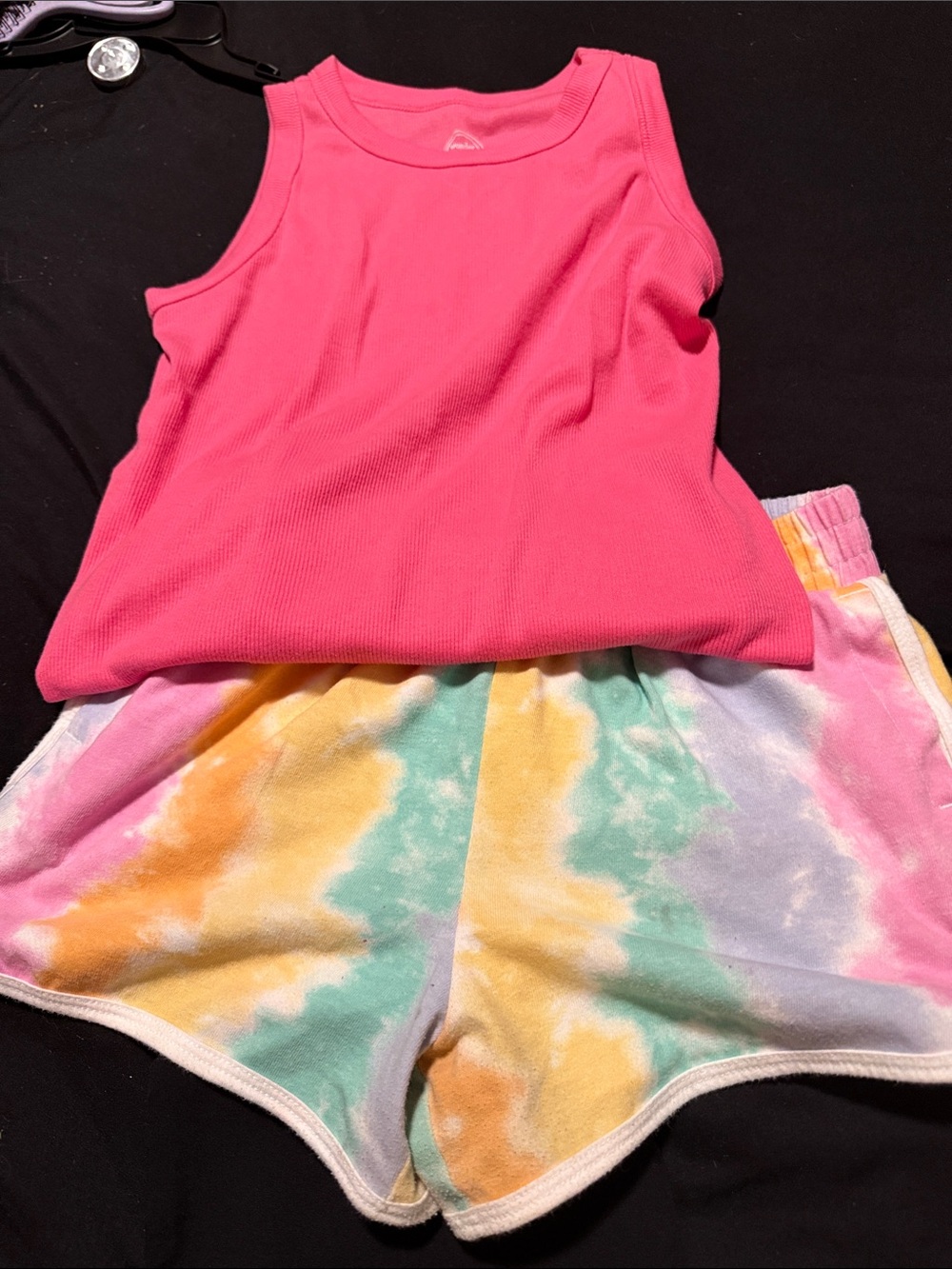 wonder nation Hot Pink Tank Top with Pastel Tie-Dye Shorts Pajama Set